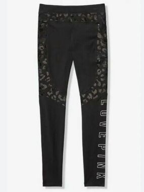 PINK Victoria's Secret Yoga Black Leggings Leopard Print L